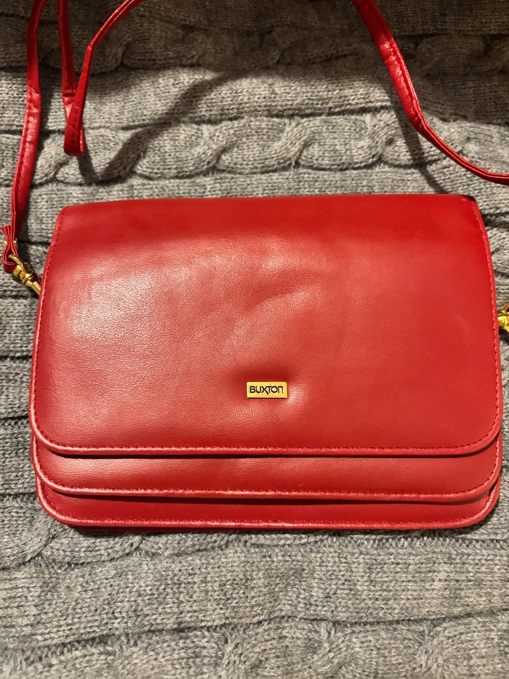 Vintage 90s Buxton Red Genuine Leather Crossbody Wallet Purse Organizer Bag